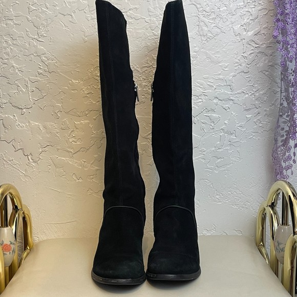 UGG {5} 'Daley Gracen' Black Suede Tall Riding Boots Block Heel - Picture 7 of 9